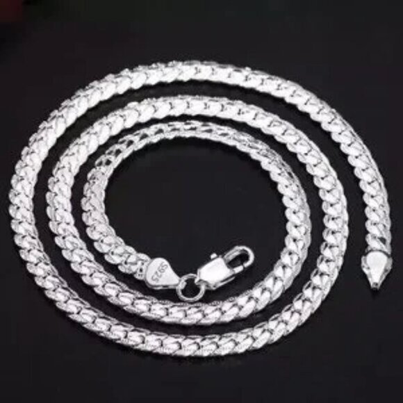 S925 Sterling Silver 45cm 5MM Full Sideways Chain Necklace - Picture 3 of 7